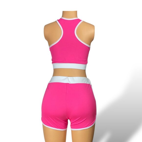 Women Tracksuit Short Sleeve Crop Top & Shorts - Tops with Removable Pads | Pink - Picture 5 of 5